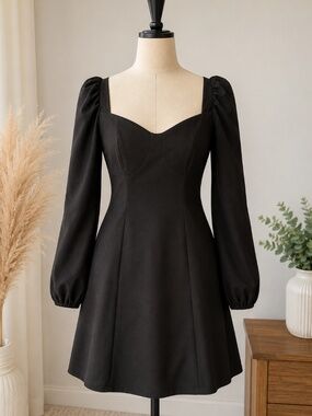 Shines Black Puff Sleeve Sweetheart Mini Dress Size Medium
